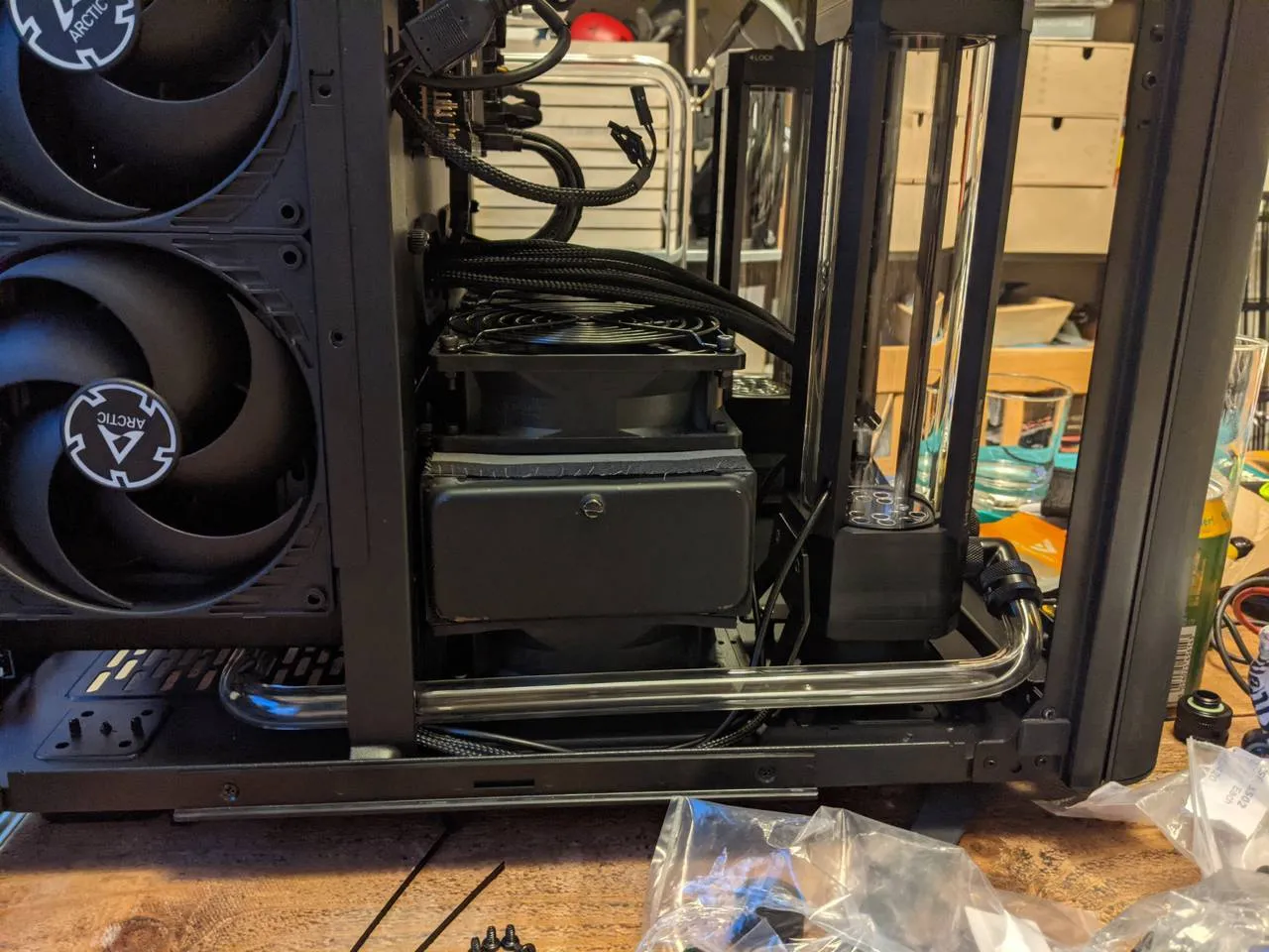 GPU loop pump-reservoir to radiator section