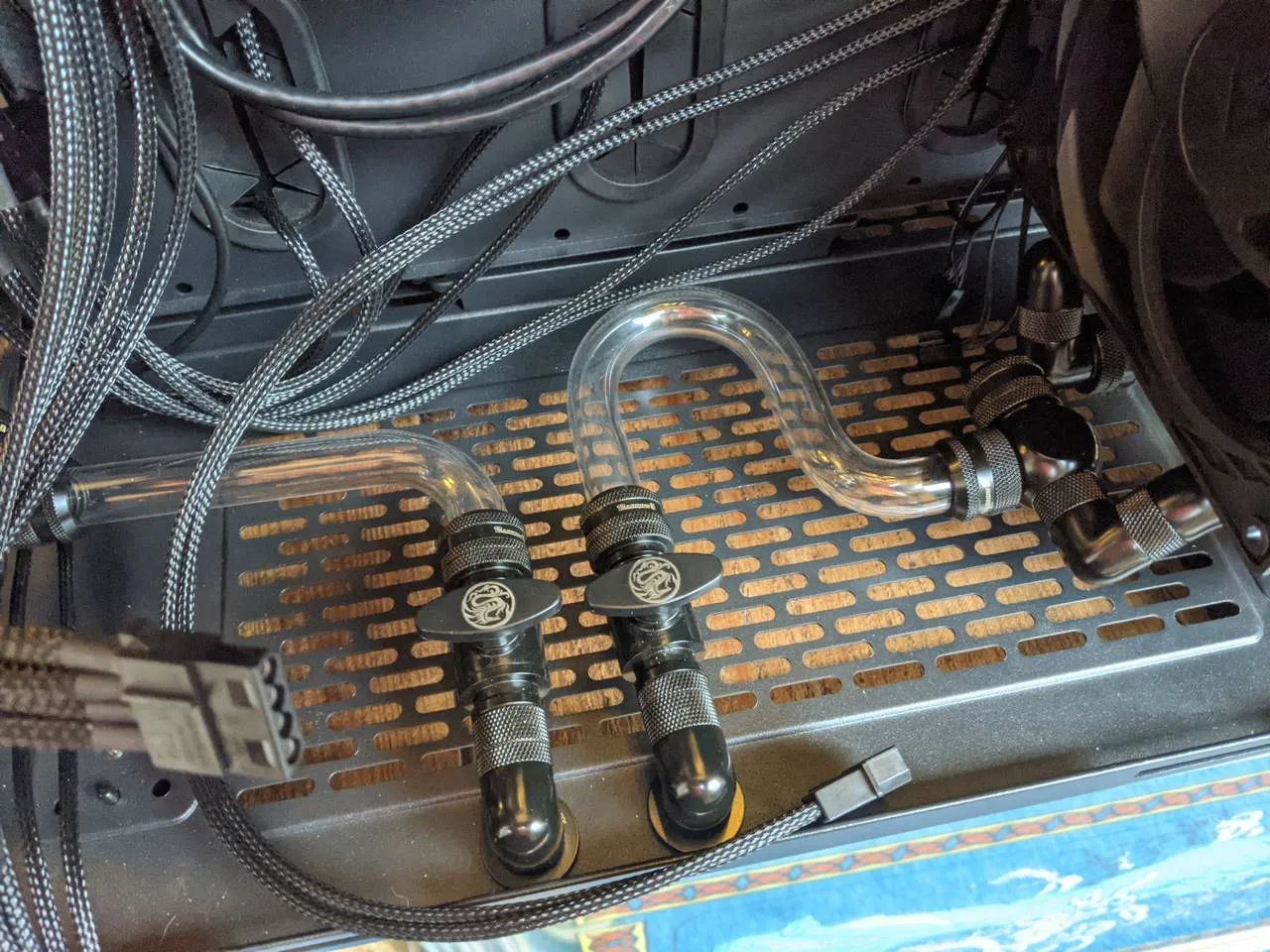 GPU loop drain tubing secion from T-fitting installed